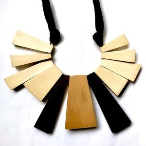 Handcrafted Three Tone Wooden Tribal Statement Necklace